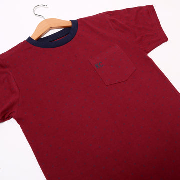 NEW MAROON WITH BLUE NECK DESIGN PRINTED HALF SLEEVES T-SHIRT